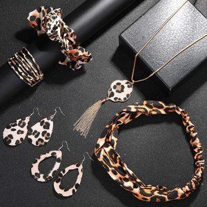 New Leopard Print Jewelry Set Leopard Bracelet Faux Leather Dangle Earri…